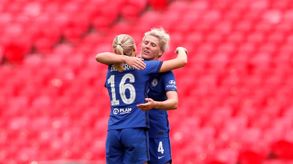Magdalena Eriksson och Millie Bright är återigen engelska ligamästare. Arkivbild.