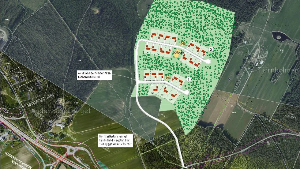 Så här tänker sig exploatören att villaområdet Tjärnholmen i Norra Sunderbyn skulle kunna se ut. 