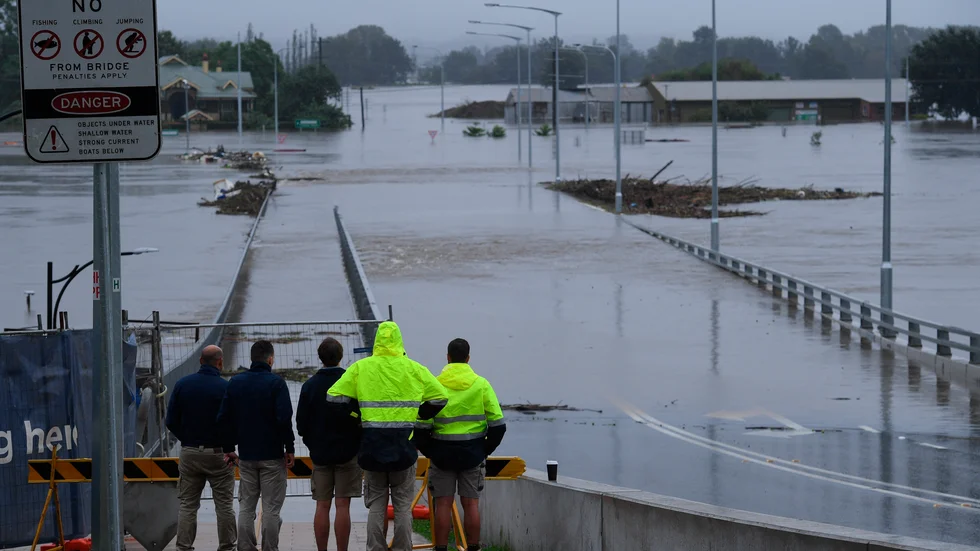 Hawkesburyfloden i Windsor nordväst om Sydney är översvämmad.