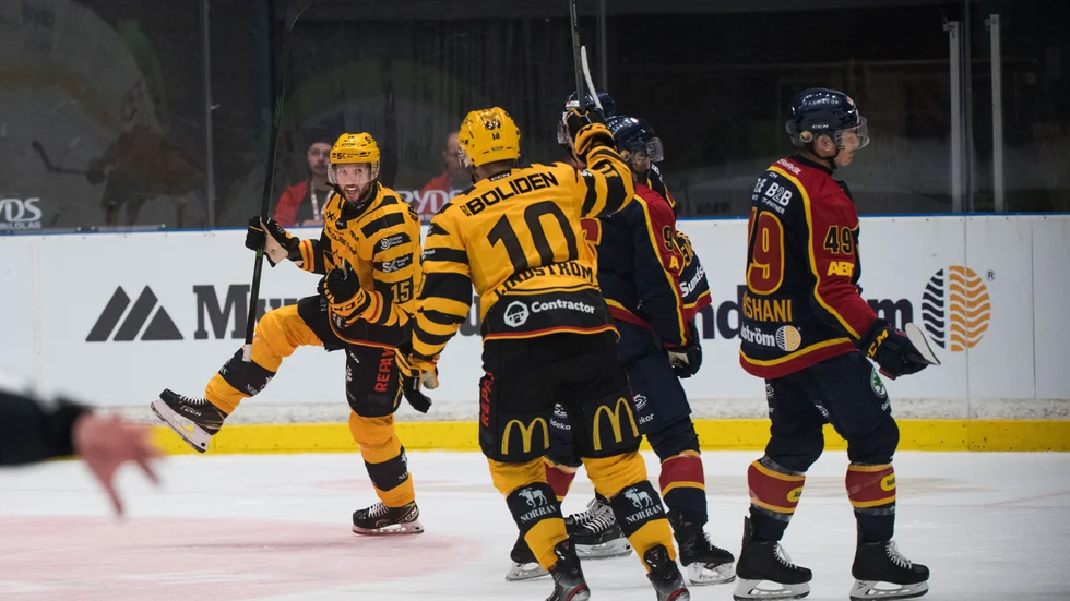 Melker Karlsson jublar efter ett av AIK:s fem mål mot Djurgården.