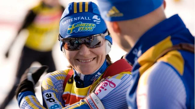 ÖSTERSUND 20080211
Anna Carin Olofsson under måndagens träning på VM-arenan i Östersund. I morgon står mixtstafetten på VM-programmet.
Foto: Anders Wiklund / SCANPIX kod 10040