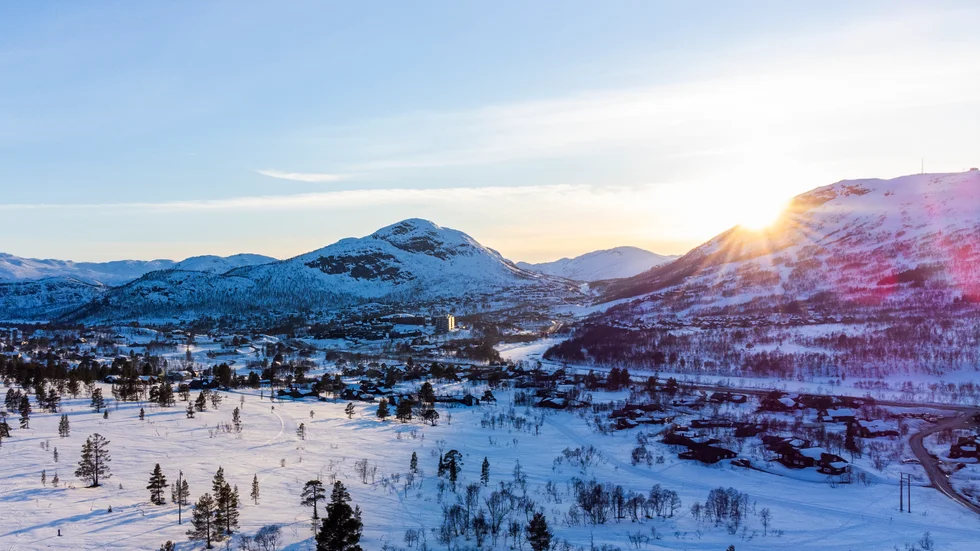 Drönarbild över Hovden i Agder fylke i södra Norge.