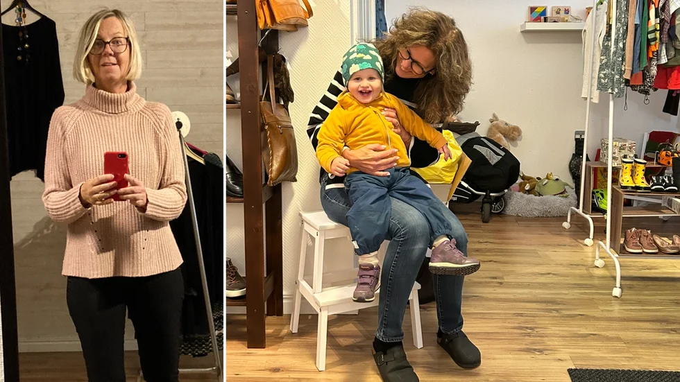 Monica Pettersson och Maria Hartvig (här tillsammans med barnbarnet Bill) satsar på en ny secondhandbutik i Hultsfred.