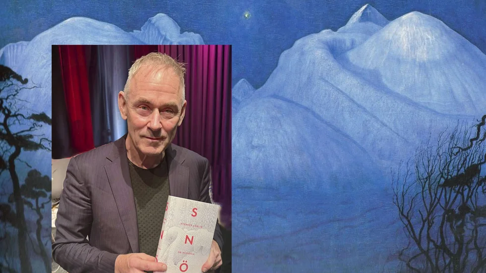Idéhistoriker Sverker Sörlin, från Åsele och bosatt i Stockholm, med ny bok om snö. Målningen är Henrik Sohlbergs ”Vinternatt i Rondane» från 1914, utsedd till Norges nationalmålning. (Bild från Nationalgalleriet, Oslo).