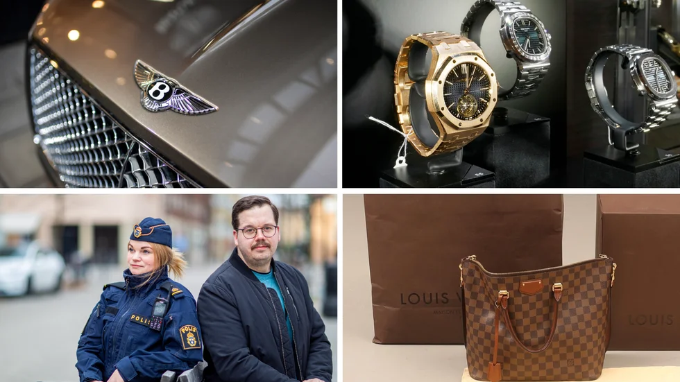 Amanda Björling-Wikhagen, polis, och Sebastian Holmström, utredare, berättar om den nya lagen, som ger polisen möjlighet att ta saker som misstänks vara köpta med illegala medel, i beslag. 