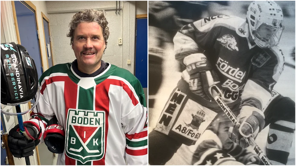 Robert "Nobbe" Nordberg gjorde comeback i BIK-tröjan i lördagens match mot Pajala. Den svartvita bilden är från debuten i A-laget 1988.
