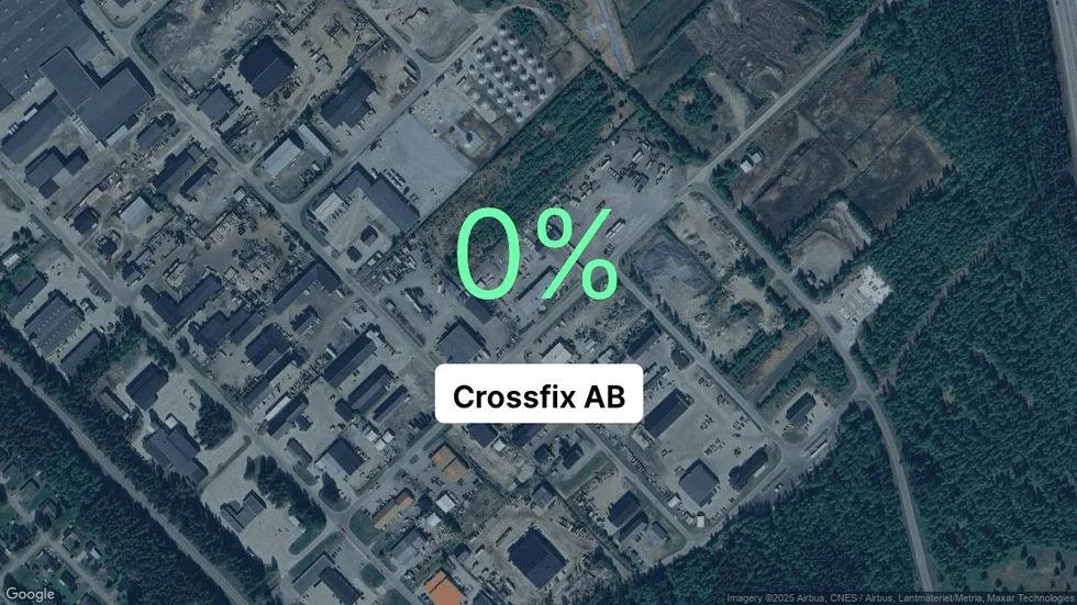 Illustrationen visar rörelsemarginalen för Crossfix för det senaste året. Bakgrunden är en satellitbild över företagets adress.