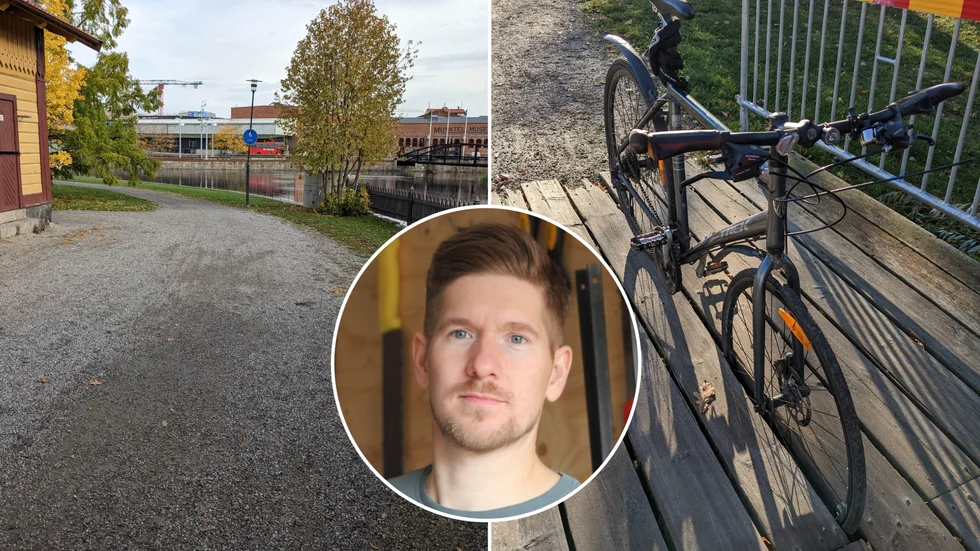 Niklas Lundqvist har felanmält en bro i Rothoffsparken. En av springorna mellan brädorna i bron är nu så bred att ett cykeldäck lätt kan fastna.