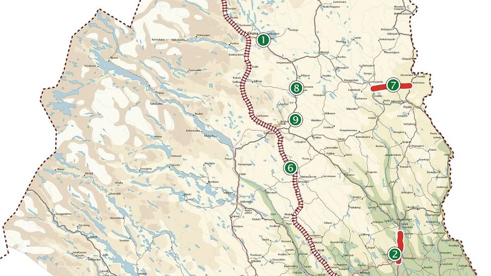 Magert. 1 Ny sträckning av E10 i Kiruna och Nikkaluoktavägen. Kostnad okänd. 2014-2016.
2 Mötesfri väg E10 Avvakko-Lappesuando. 250 miljoner. 2014-2016.
3 Ombyggnad av E4 mellan Boviken och norra Rosvik. 152 miljoner. Påbörjat.
4  Mötesfri väg E4 mellan Salmis och Haparanda. 104 miljoner. 2020-2025.
5 Mötesfri väg E4 mellan Kalix och Töre. 176 miljoner. Delvis påbörjat.
6 Ny genväg mellan Kaunisvaara och Junosuando (30-35 kilometer). Förhandling pågår.
7 Mötesfri väg E10 mellan Morjärv och Svartbyn. 84 miljoner. 2020-2025.
8 Ökat driftbidrag för Inlandsbanan. Plus 220 miljoner.
9 Nytt trafiksystem på järnvägssträckan Luleå-Riksgränsen. 1.818 miljoner. 2020-2025.
10 Förlängning av bangårdarna i Koskivaara, Lappberg, Gransjö, Gullträsk och Aptas. Ny mötesstation i Mertainen och ombyggnad av stationerna i Gällivare och Gammelstad. 827 miljoner.  2014-2016.
11 Förlängning av mötesstationerna i Lakaträsk, Ripats, Rensjön och Kaisepakte. 285 miljoner. Påbörjat.
Källa: Regeringskansliet