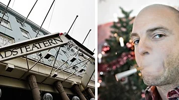 Teaterchefen Linus Tunström provröker.