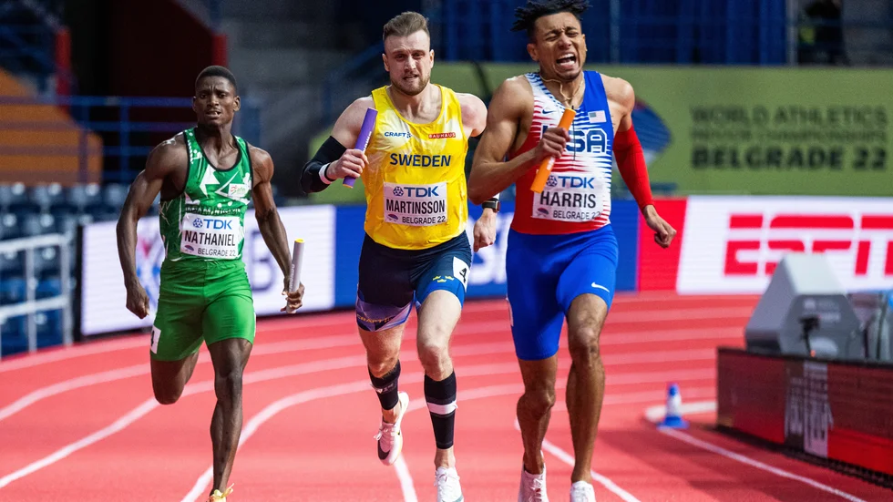 Erik Martinsson var snabbast av svenskarna i 4x400 på IVM i Belgrad. 