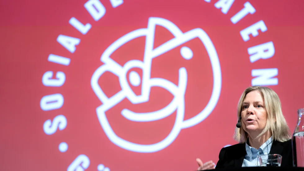 Statsminister Magdalena Andersson (S) talar på Socialdemokraternas distriktsårskongress på Lindholmen Conference Centre på lördagen.