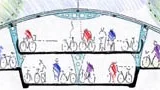 Här syns p-huset i genomskärning. Alla cyklar under glastak. Tio rader cyklar i två våningar. Dubbelt så många cyklar får plats.