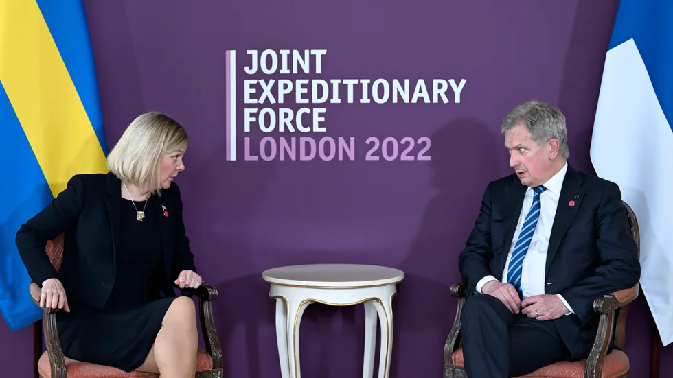 Sveriges statsminister Magdalena Andersson och Finlands president Sauli Niinistö. Arkivbild från ett möte i mars.