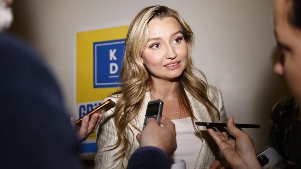 Kristdemokraternas partiledare Ebba Busch vid förra helgens EU-valvaka.