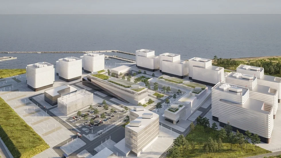 Kärnfull Next planerar att bygga ett kärnkraftverk med minst två lättvattenreaktorer. Bilden är en illustration av hur ett kärnkraftverk med SMR-reaktorer kan se ut.