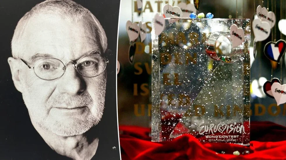 Glaskonstnären Jan Johansson konst har synts i kyrkor, på muséer – och i Eurovision song contest. Till höger syns priset han gjorde åt vinnaren i 2004 års tävling.