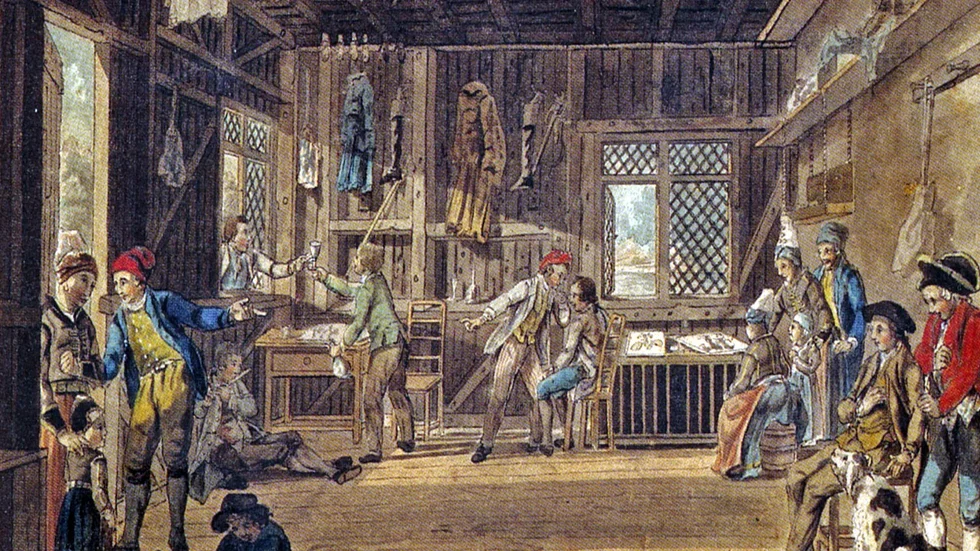
Ett köpmanshus på Island i augusti 1772. Mannen vid hunden är Daniel Solander på denna teckning av John Clevely. Bilden tillhör British Library.