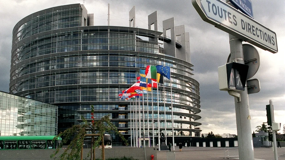 ** FILE ** Outside view of European Parliament building in Strasbourg, taken on Tuesday, October 10, 2000. The parliament marks its 50th anniversary Wednesday, March 12, 2008, amid applause for its transformation yet also deep questions about the costs of its upkeep, its vulnerability to pressures from lobby groups and its competence in a continent where euroskepticism is on the rise. (AP Photo/Andreas Pechar)