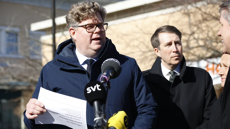 Justitieminister Gunnar Strömmer (M) tillsammans med ordföranden i justitieutskottet Richard Jomshof (SD).