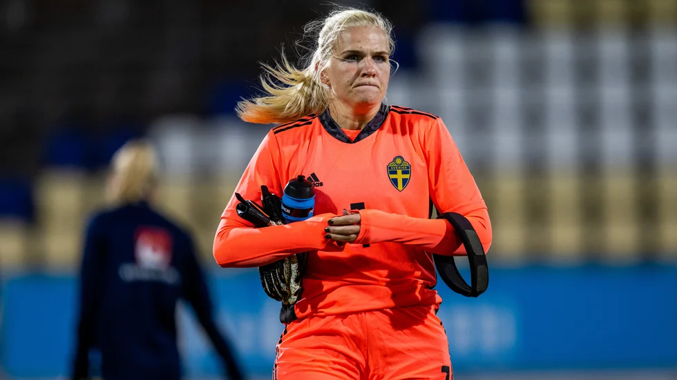 Emma Holmgren under en landskamp. 