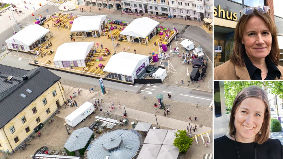 Till vänster syns en av de platser där Expo i Helsingborg hölls. Till höger Kristina Sundin Jonsson och Helena Renström som ska ansvara för Expot i Skellefteå.