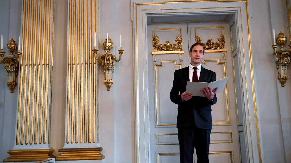 Mats Malm, ständig sekreterare vid Svenska Akademien, vid tillkännagivandet av Nobelpriset i litteratur i Börshuset i Stockholm 2021. Arkivbild.
