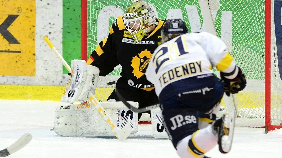 SNABBT MÅL. Mattias Tedenby i HV 71 kvitterade bara sex (!) sekunder efter Skellefteås ledningsmål. (arkivbild)