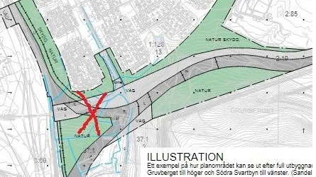 Den mörkare grå färgen illustrerar hur det är tänkt att järnvägen ska dras från bodenhållet under viadukten respektive luleåhållet. 