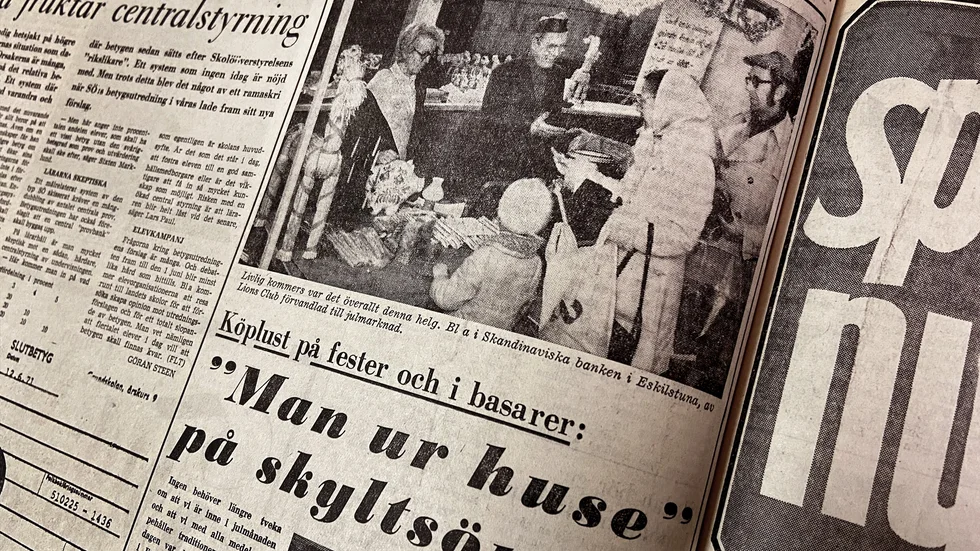 Banken förvandlades till julmarknad. På skyltsöndagen den 5 december 1971 gick Eskisltunaborna man ur huse.