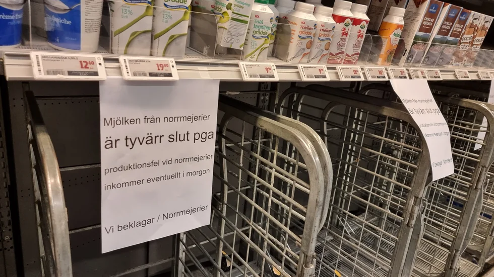 På tisdagen var det tomt på Ica Kvantums mjölkhyllor på grund av ett produktionsfel hos Norrmejerier.