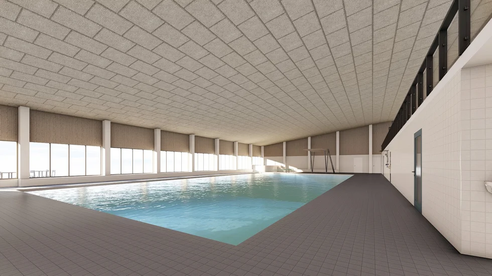 Link arkitekter har tagit fram bildmaterial över hur det kommer att se ut när allt väl är klart. Här är simbassängen.