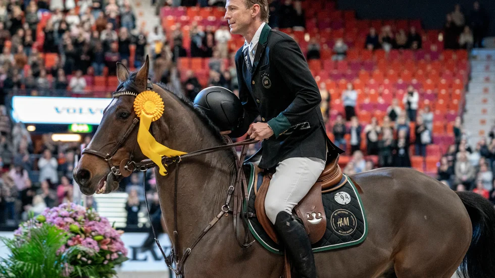 Peder Fredricson på hästen Christian K under hästtävlingarna i Scandinavium 2020. Arrangemanget blev inställt även förra året, men då på grund av ett virus bland hästar. Arkivbild.
