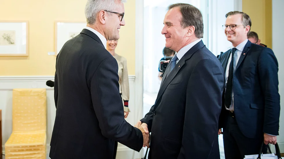 ABB:s vd Ulrich Spiesshofer och Sveriges statsminister Stefan Löfven träffades i Stockholm under onsdagen. Foto: Jonas Bilberg