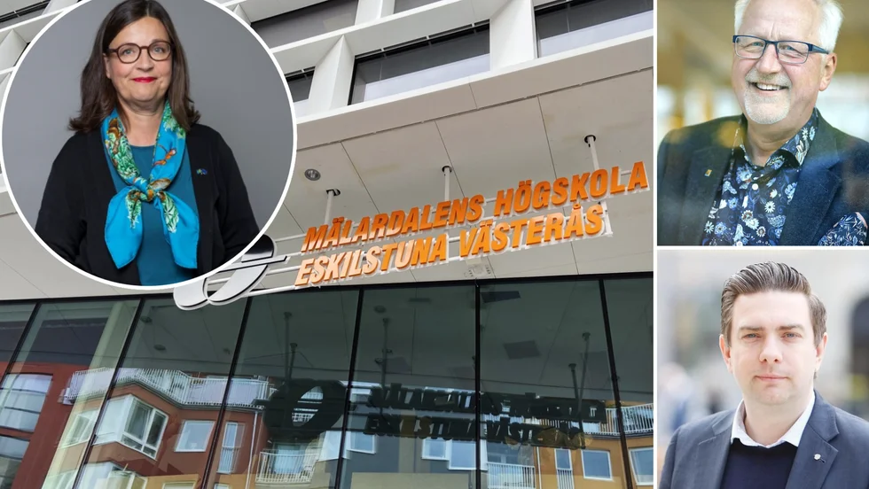 Utbildningsminister Anna Ekström (S), Mälardalens högskolas styrelseordförande Pär Eriksson och kommunstyrelsens ordförande i Eskilstuna Jimmy Jansson (S), är alla glada över MDH:s universitetsstatus. 