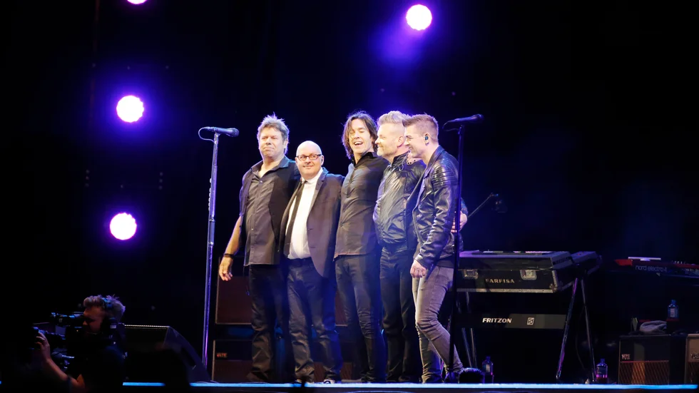 Gyllene Tider kommer till Piteå Havsbad i juli. Från vänster: Mats Persson (gitarr),Göran Fritzon (klaviatur), Per Gessle (sång och gitarr), Micke "Syd" Andersson (trummor) och Anders Herrlin (bas).