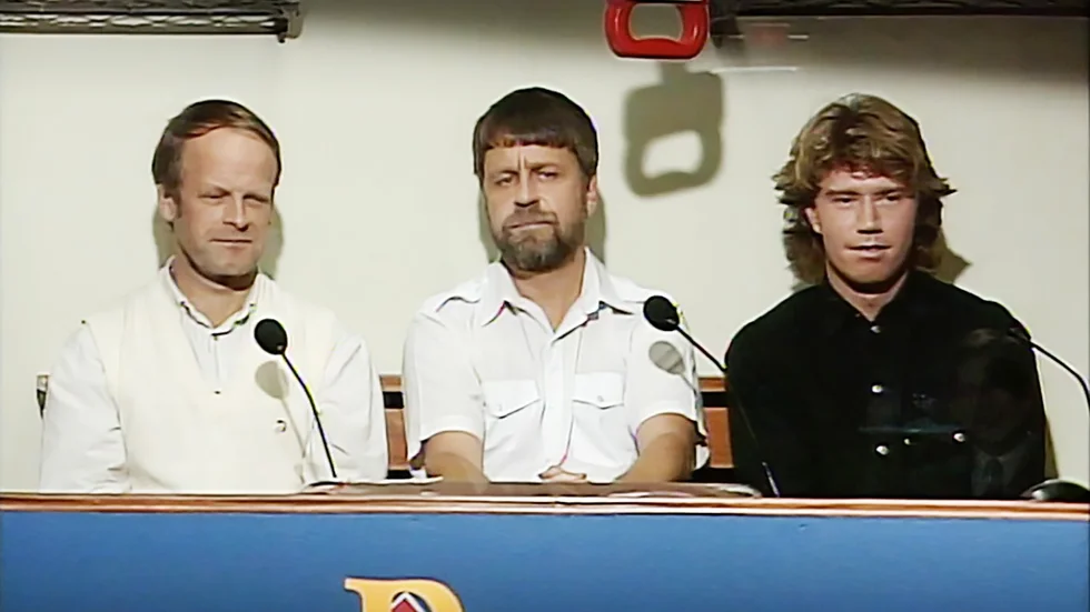Mats Strandberg, Björn Hellberg och Joakim Nyström i tredje klass, som det hette då, under finalen 1990.