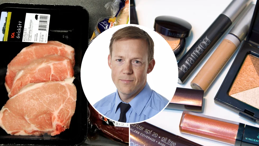 Mannens sopsäck innehöll 10 kilo kött samt smink från ett par butiker.
