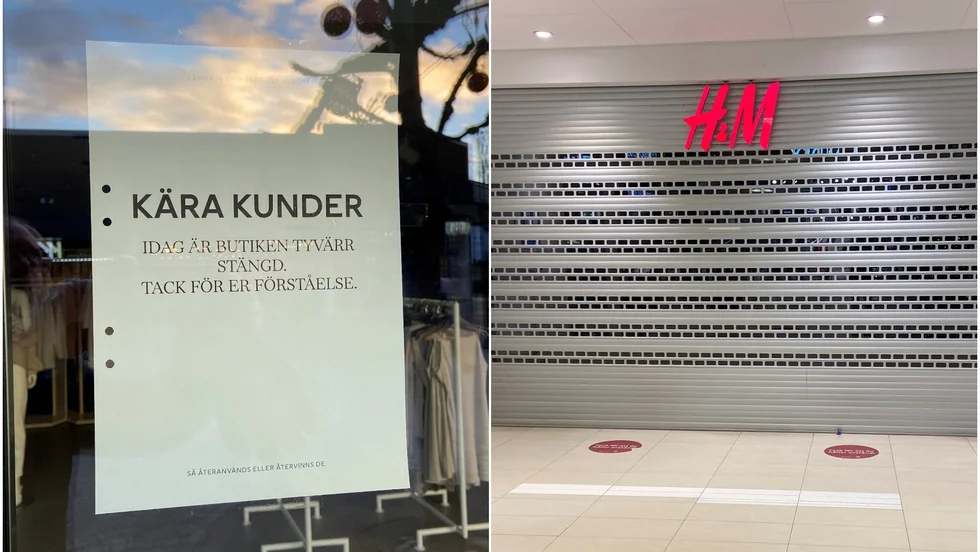 Under måndagen möttes Hm:s kunder av lapp på dörren och fällda jalusier.