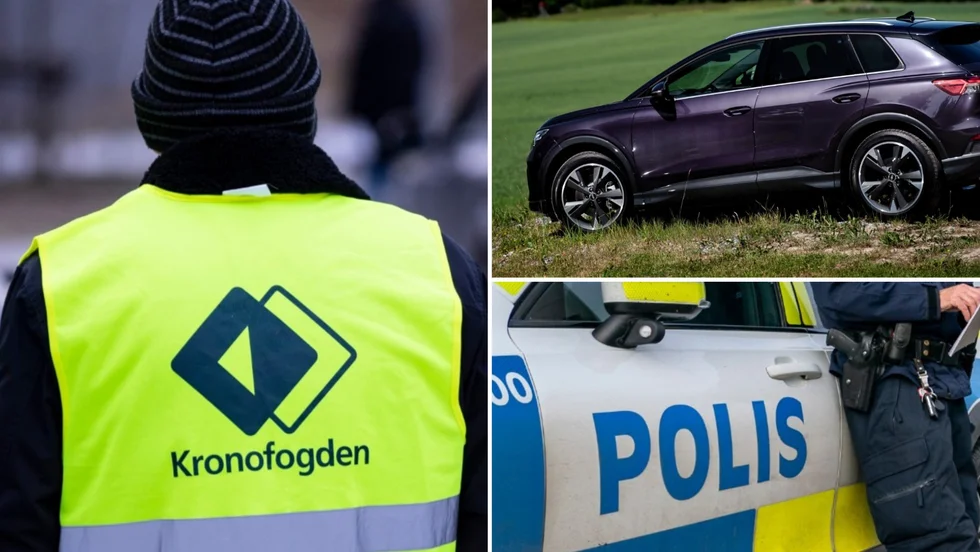 Bilen och en moped kunde till slut lastas med hjälp av polis. Det är inte bilen på bilden som förekommer i texten.