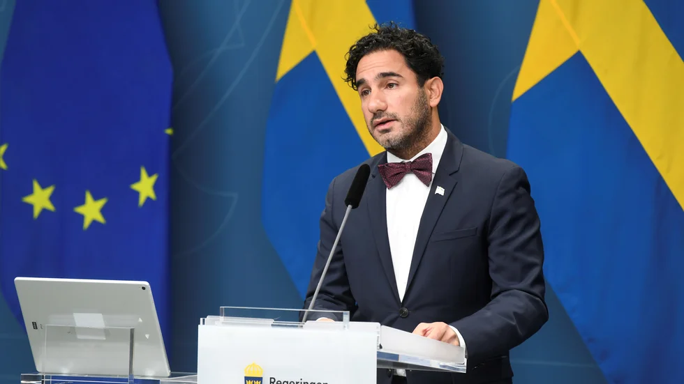 Socialförsäkringsminister Ardalan Shekarabi (S) under det andra av en lång rad budgetutspel.