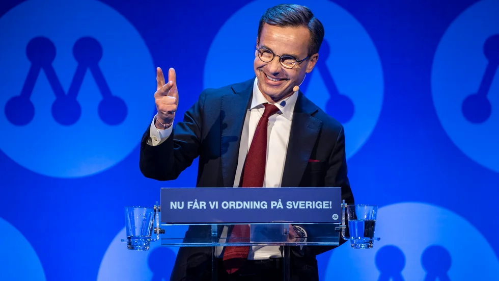 Moderatledaren Ulf Kristersson var på gott humör när han på lördagen talade på partiets stämma i Helsingborg. 