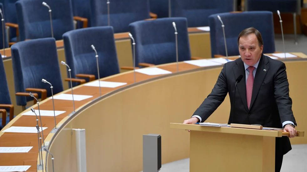 Statsminister Stefan Löfven (S) i riksdagen för återrapportering från Europeiska rådets möte.