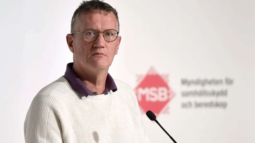 Anders Tegnell, statsepidemiolog, Folkhälsomyndigheten, under torsdagens myndighetsgemensamma pressträff om coronapandemin.