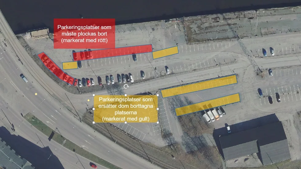 Kartan visar de nya avspärrningarna och var de nya parkeringsplatserna kommer att vara.