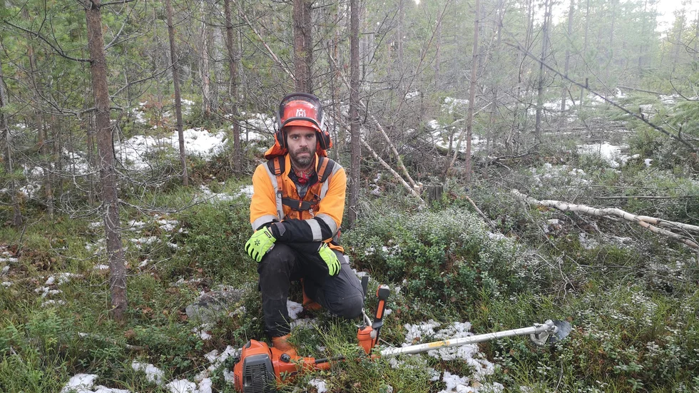 Mattias Backman, en av ägarna av Arvidsjaur skogstjänst, driver företaget från Piteå tillsammans med barndomskompisen Johan Brännström som sköter rulljangsen i Arvidsjaur.