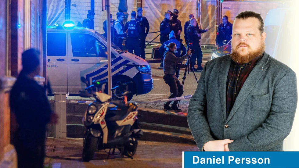 Belgisk polis har spärrat av platsen där de två svenskarna sköts ihjäl i Bryssel.