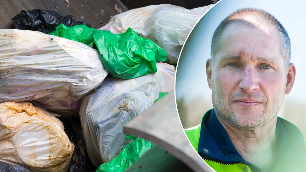 Anders Lindberg, affärsenhetschef på Vika återvinningscentral, berättar att hushållssoporna lastas kontinuerligt i containrar med lock.