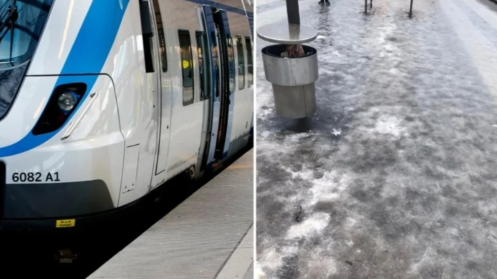 Problemet med halka på perrongen i Knivsta är tillbaka. På grund av dålig sandning och saltning så halkar resenärer då och då omkull här. Bilden är tagen 2022.
