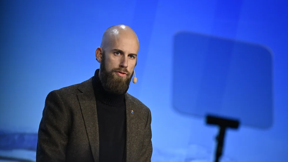 Carl-Oskar Bohlin (M) minister för civilt försvar,  talar på Folk och Försvars rikskonferens.
